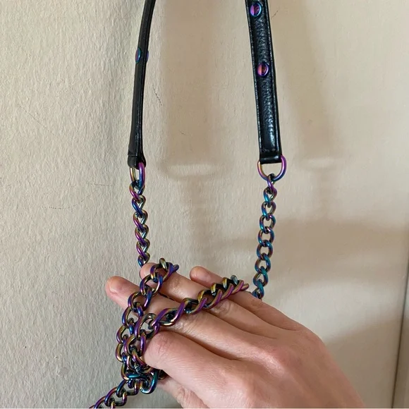 Rebecca Minkoff Black Leather Bag with Rainbow Oil Slick Hardware - Picture 14 of 14